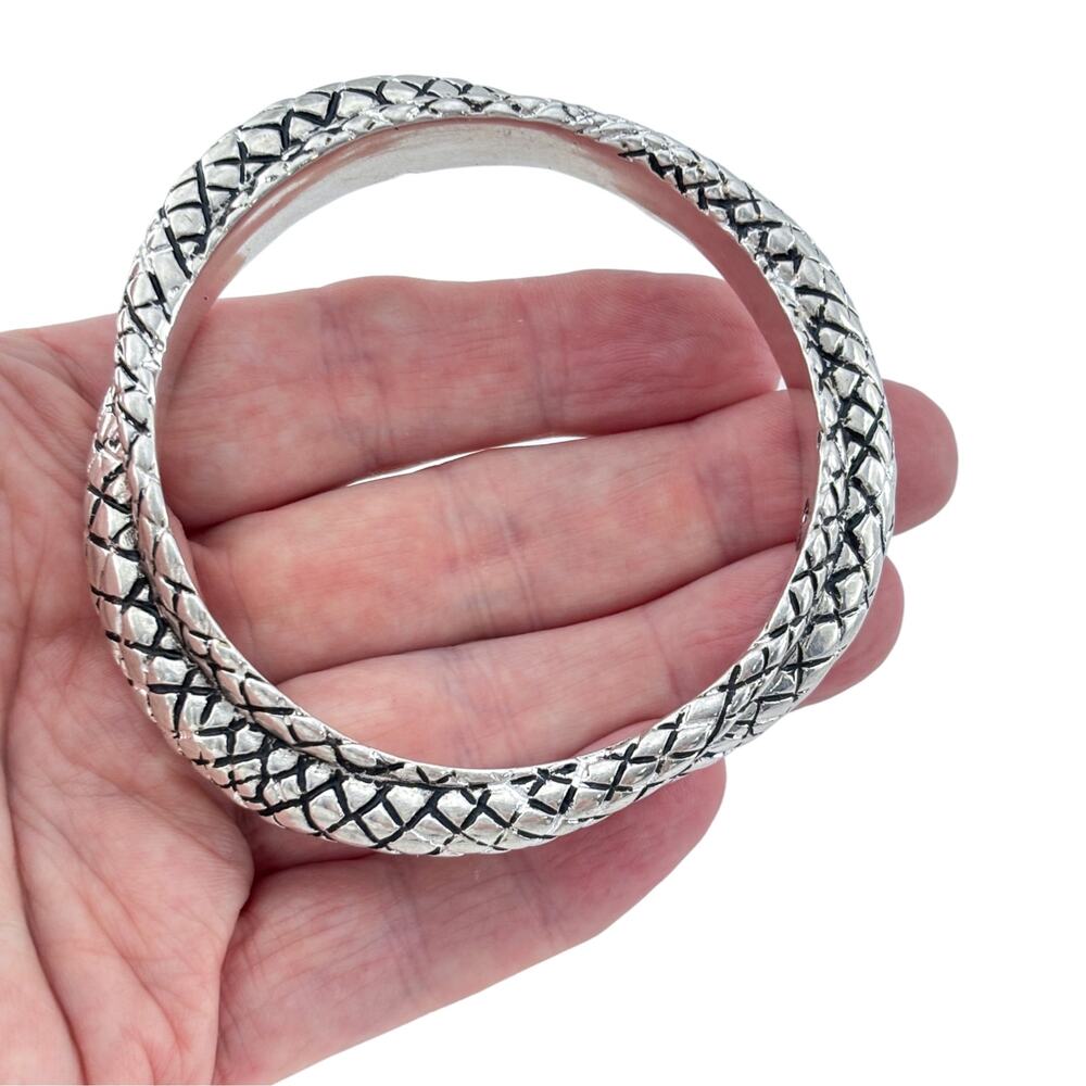 Vintage Airess Sterling Silver 925 Crosshatch Bangle 8.5"